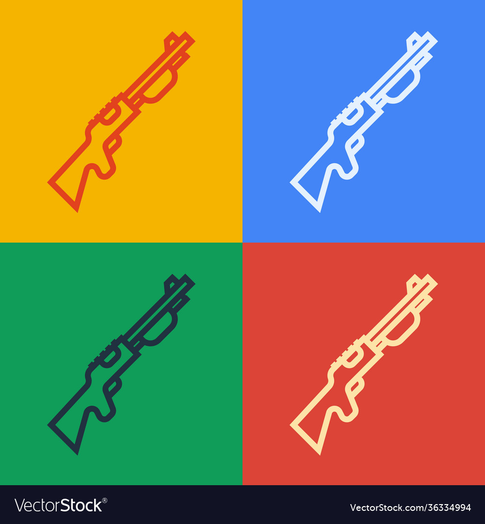 Pop art line hunting gun icon isolated on color