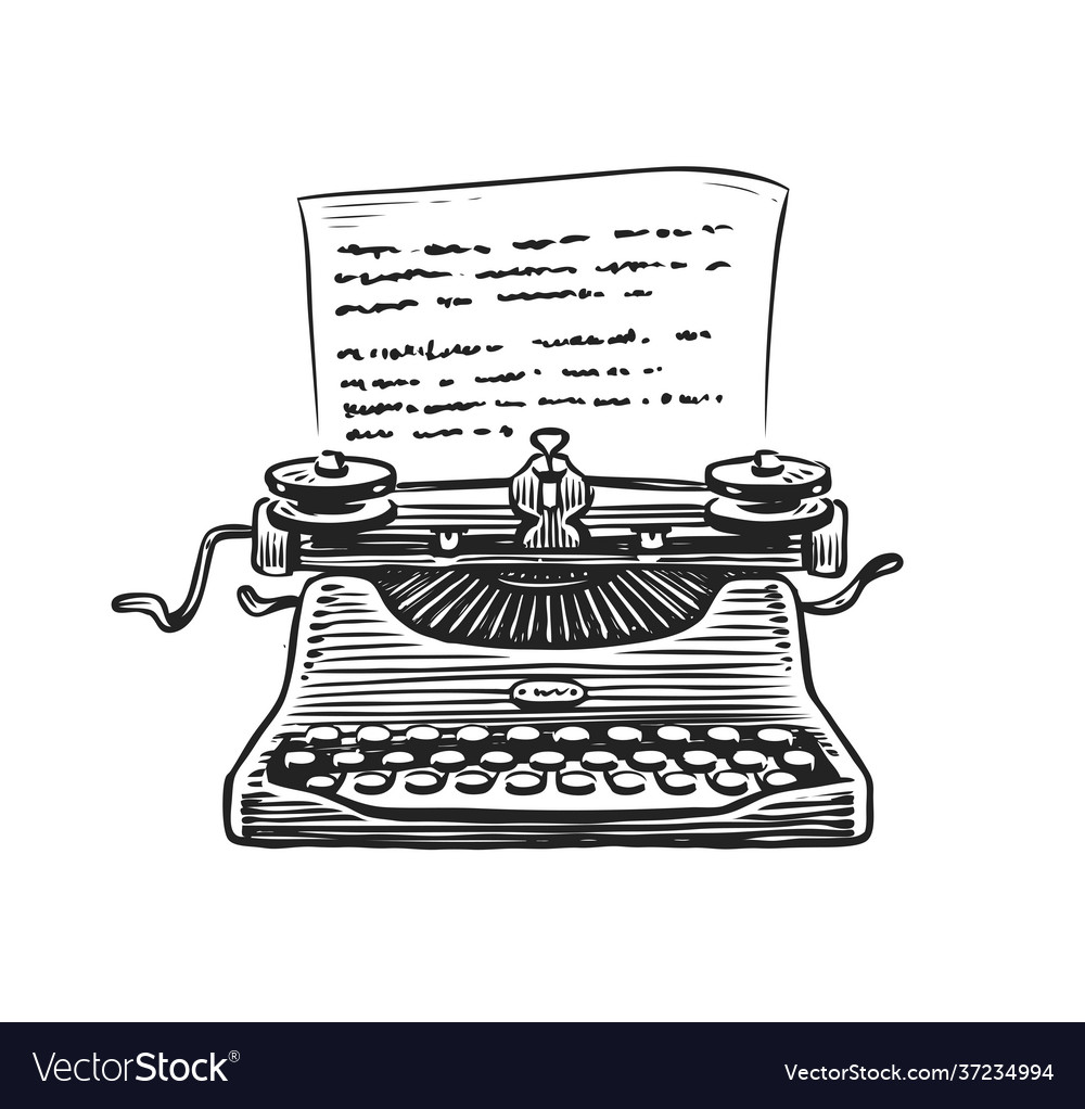 Retro typewriter with sheet paper sketch hand Vector Image