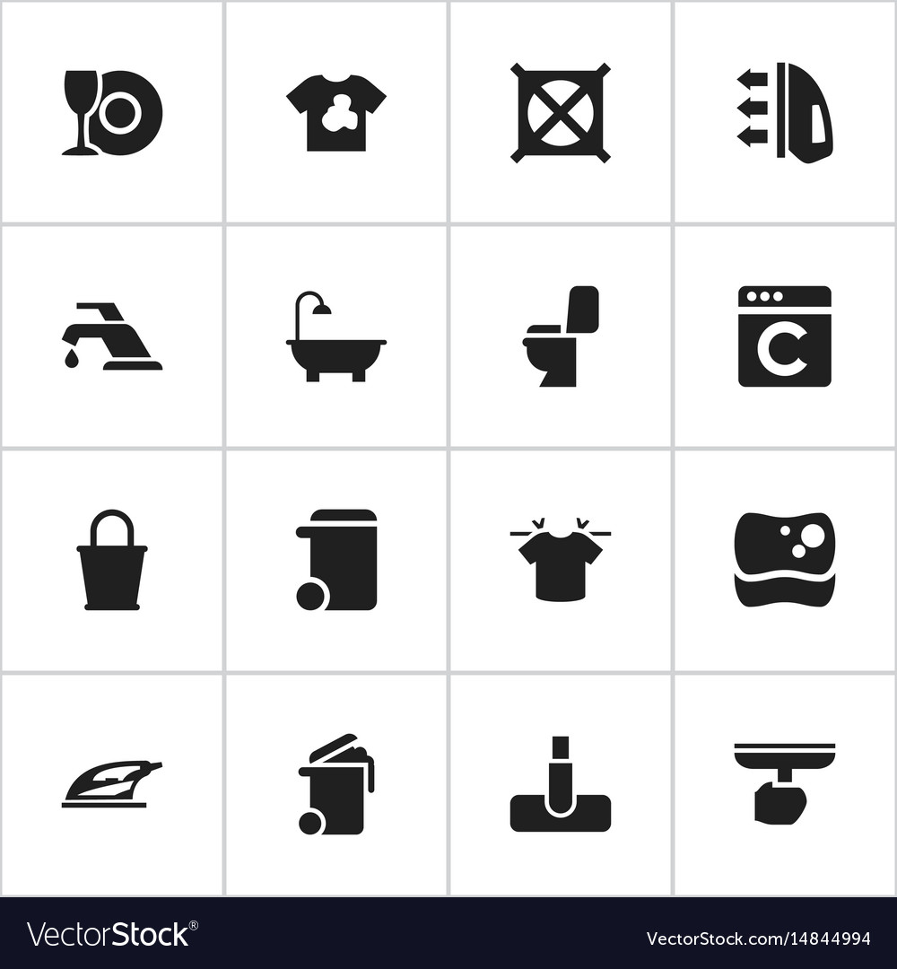 Set of 16 editable cleanup icons includes symbols