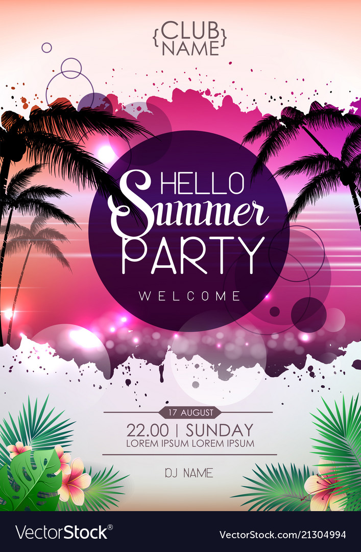 Summer Disco Party Poster Design Hello Royalty Free Vector