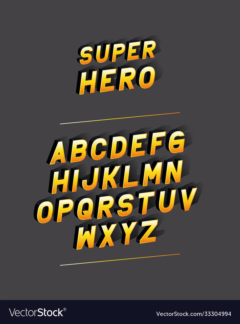 Super hero font lettering with alphabet on gray