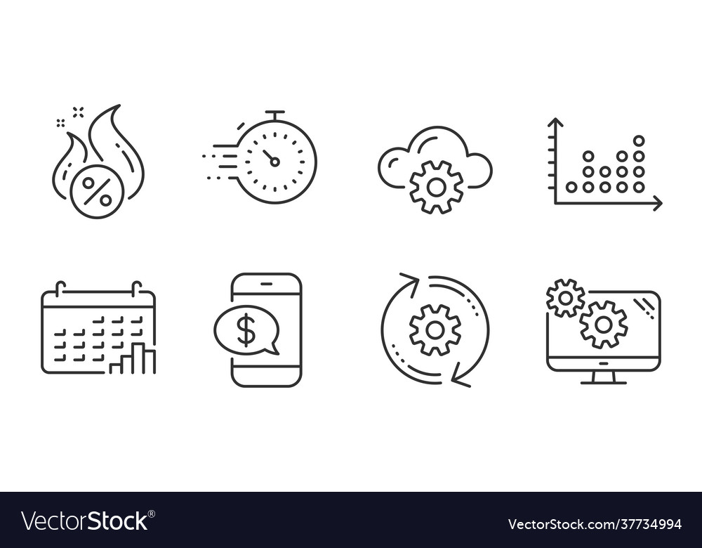 Timer calendar graph and dot plot icons set vector image Timer calendar graph and dot plot icons set