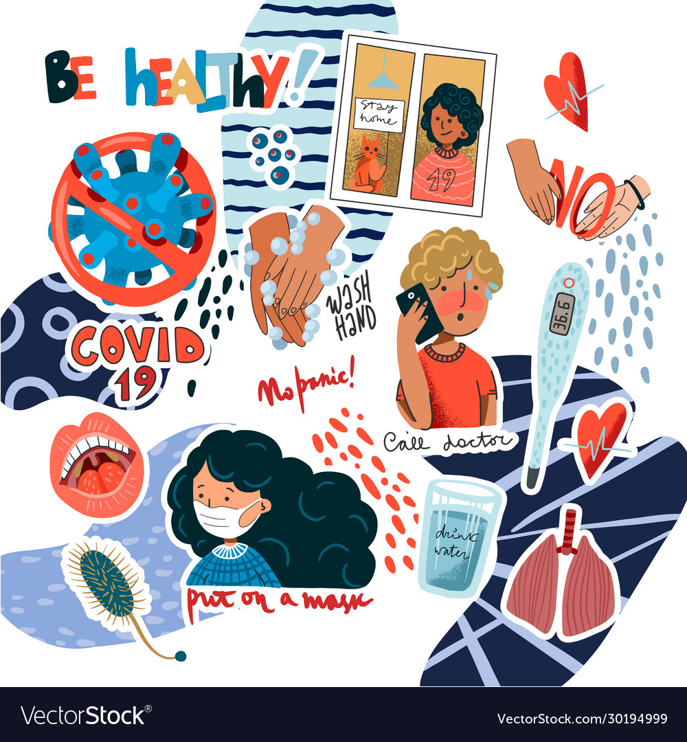 Coronavirus prevention reminder stickers vector image Coronavirus prevention reminder stickers