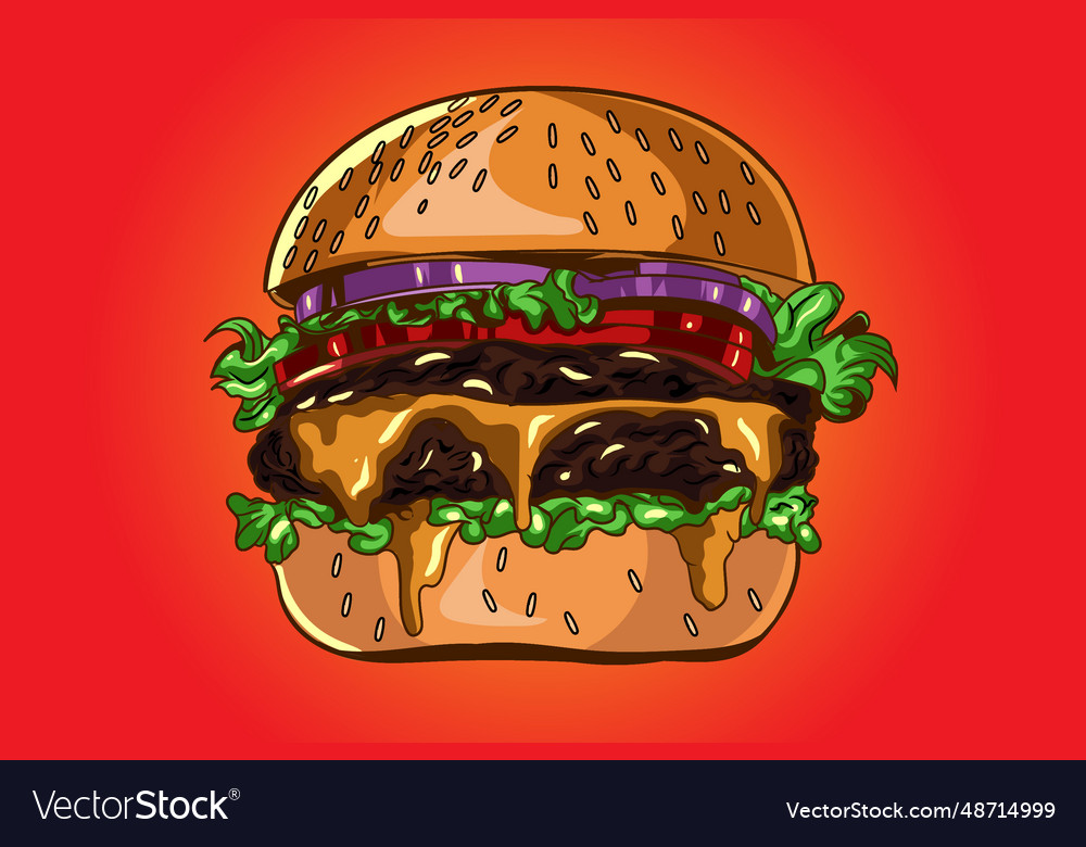 Double meat burger with sauces and vegetables