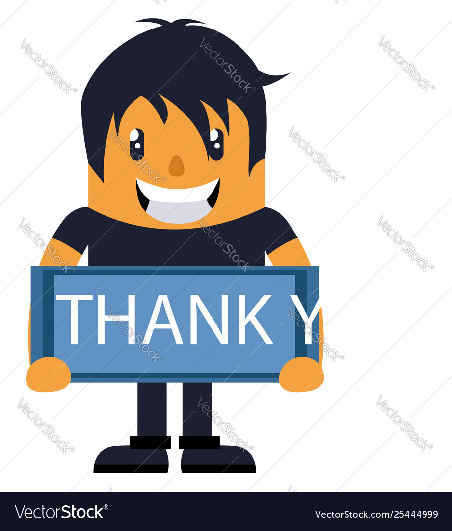 Man holding thank you sign on white background