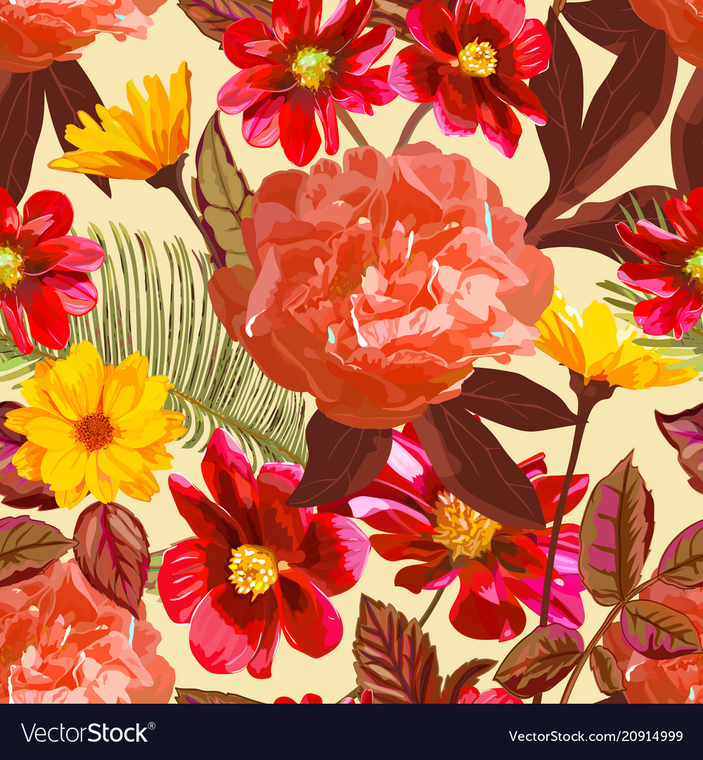 Seamless pattern with yellow chrysanthemums Vector Image