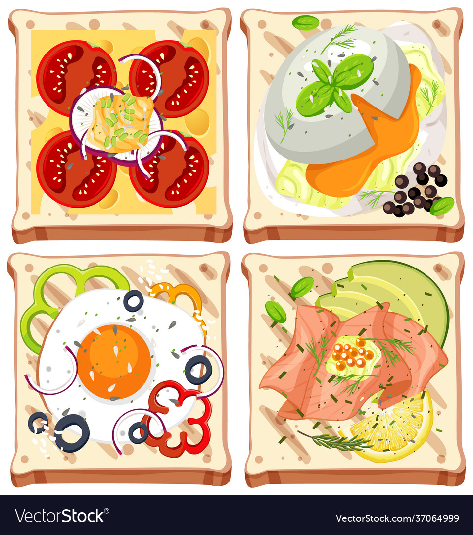 Set bread with topping isolated vector image Set bread with topping isolated