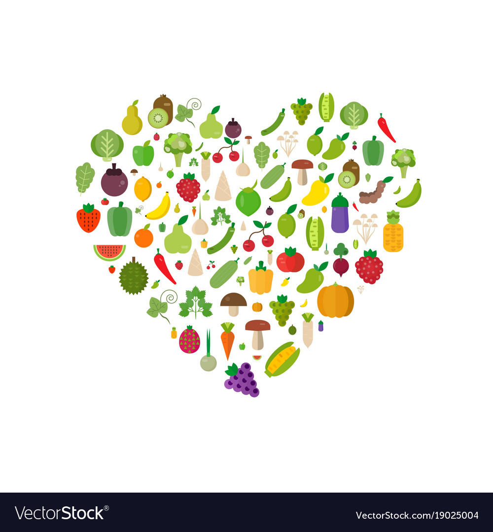 Heart vegetables set fruits vegetables organic Vector Image