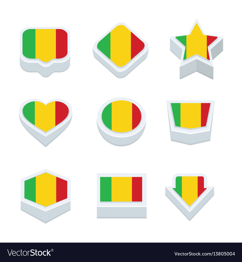 Mali flags icons and button set nine styles