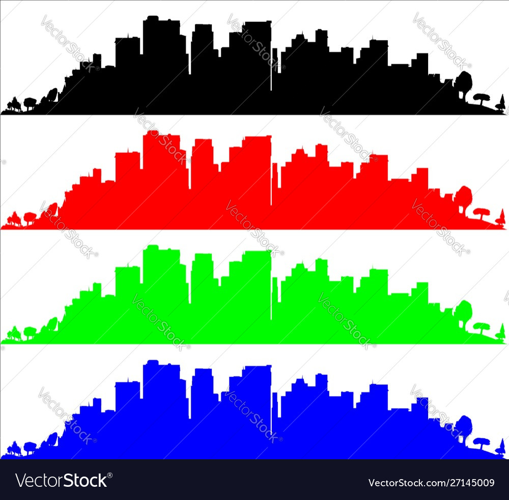 Black red green and blue sityscape silhouette