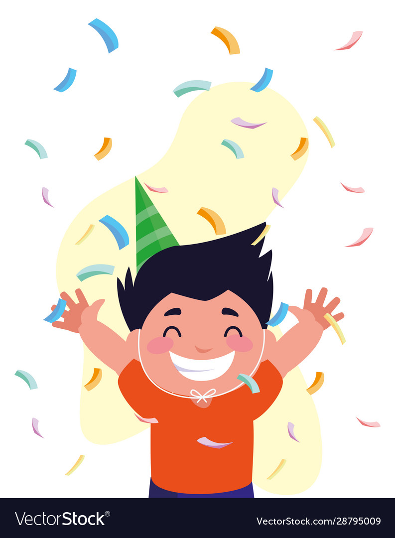 Boy cartoon with happy birthday hat design Vector Image