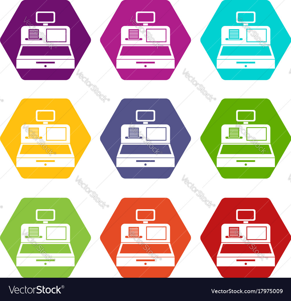 Cash Register With Cash Drawer Icon Set Color Vector Image