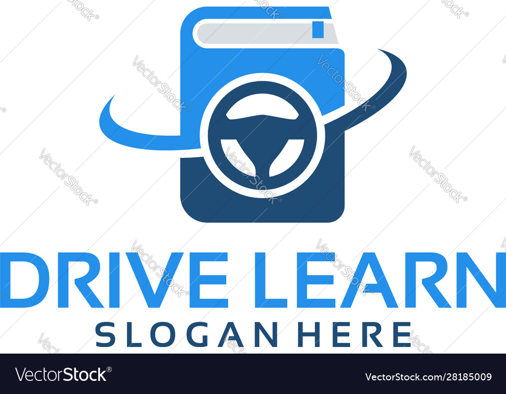 Drive learn logo with book and steer element vector image Drive learn logo with book and steer element