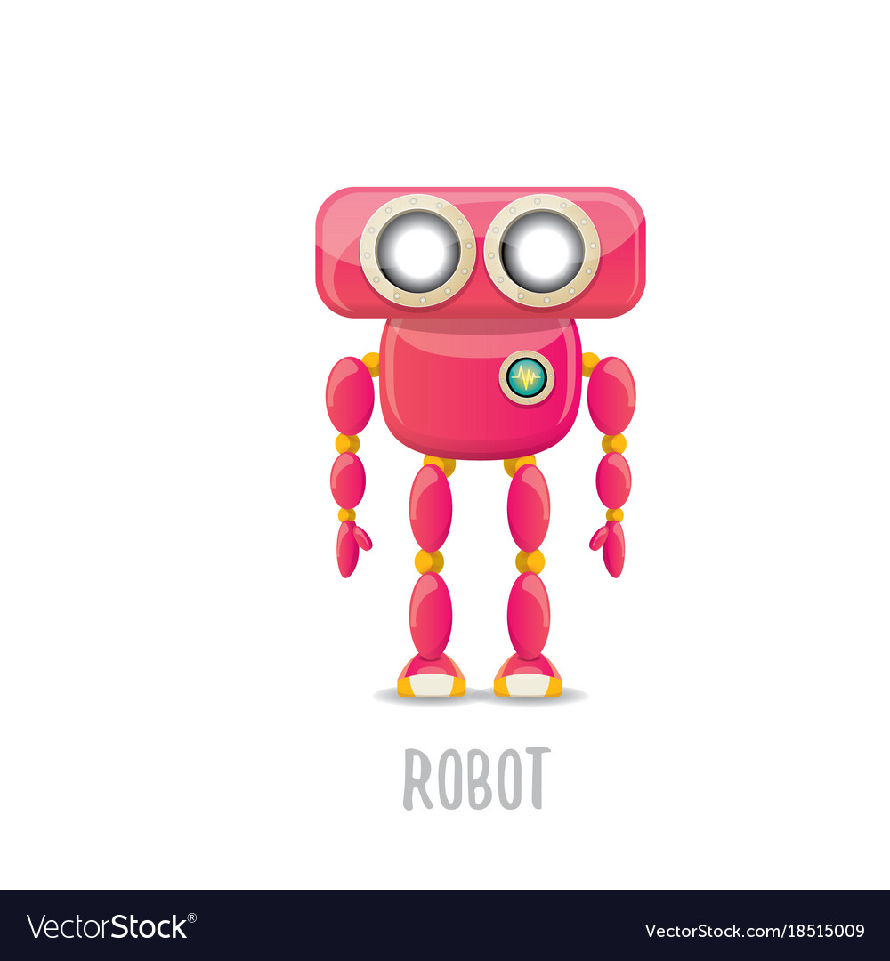 Funny cartoon pink friendly robot character