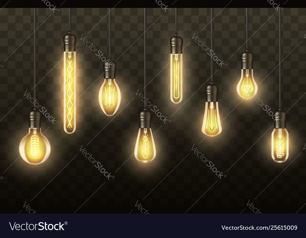 Light Bulbs Realistic Lamps Hanging On Wires Light Bulbs Realistic Lamps Hanging On Wires
