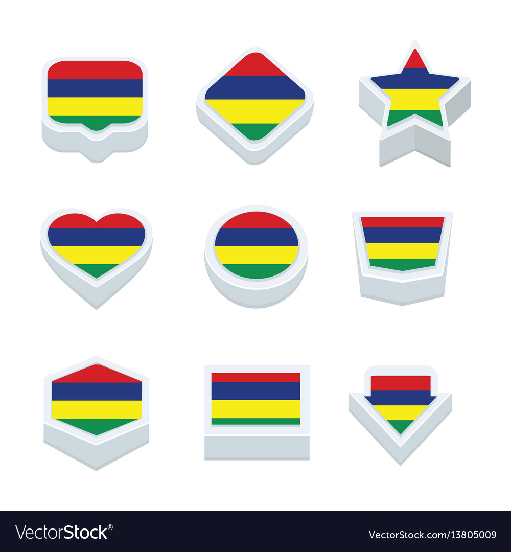 Mauritius flags icons and button set nine styles