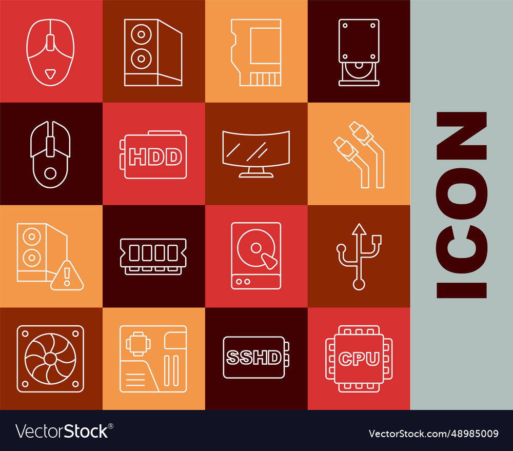 Set line processor with cpu usb lan cable network vector image Set line processor with cpu usb lan cable network