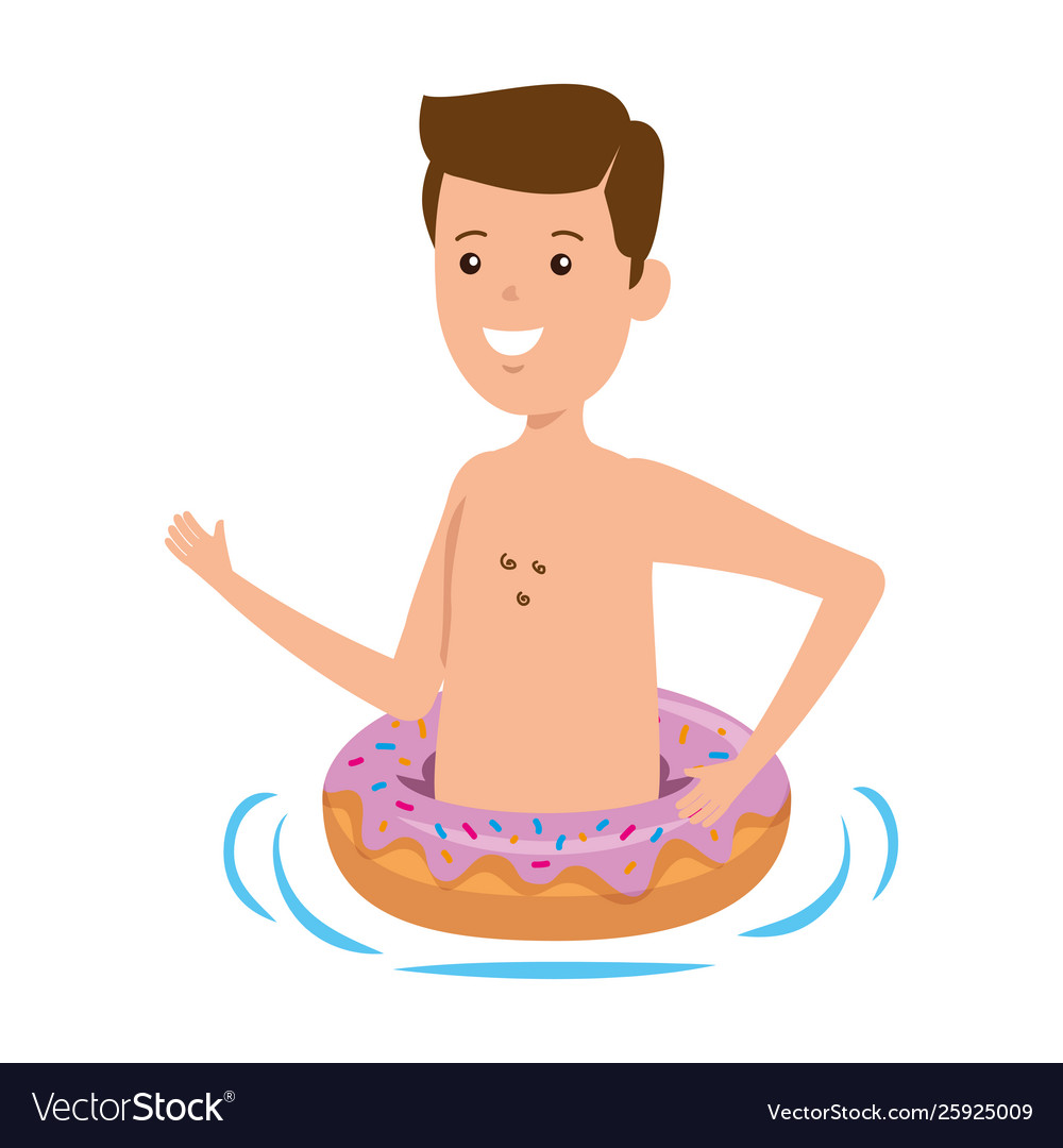 Young man with donut float character