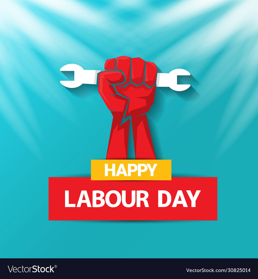 1 may happy labour day label with strong Vector Image