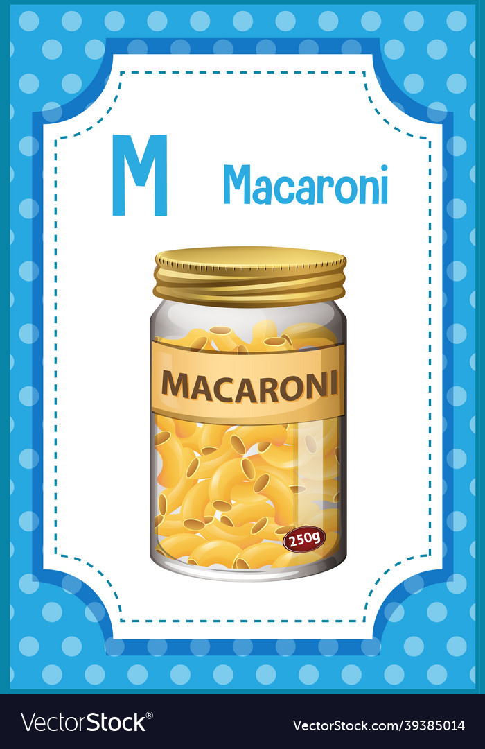 Alphabet flashcard with letter m for macaroni