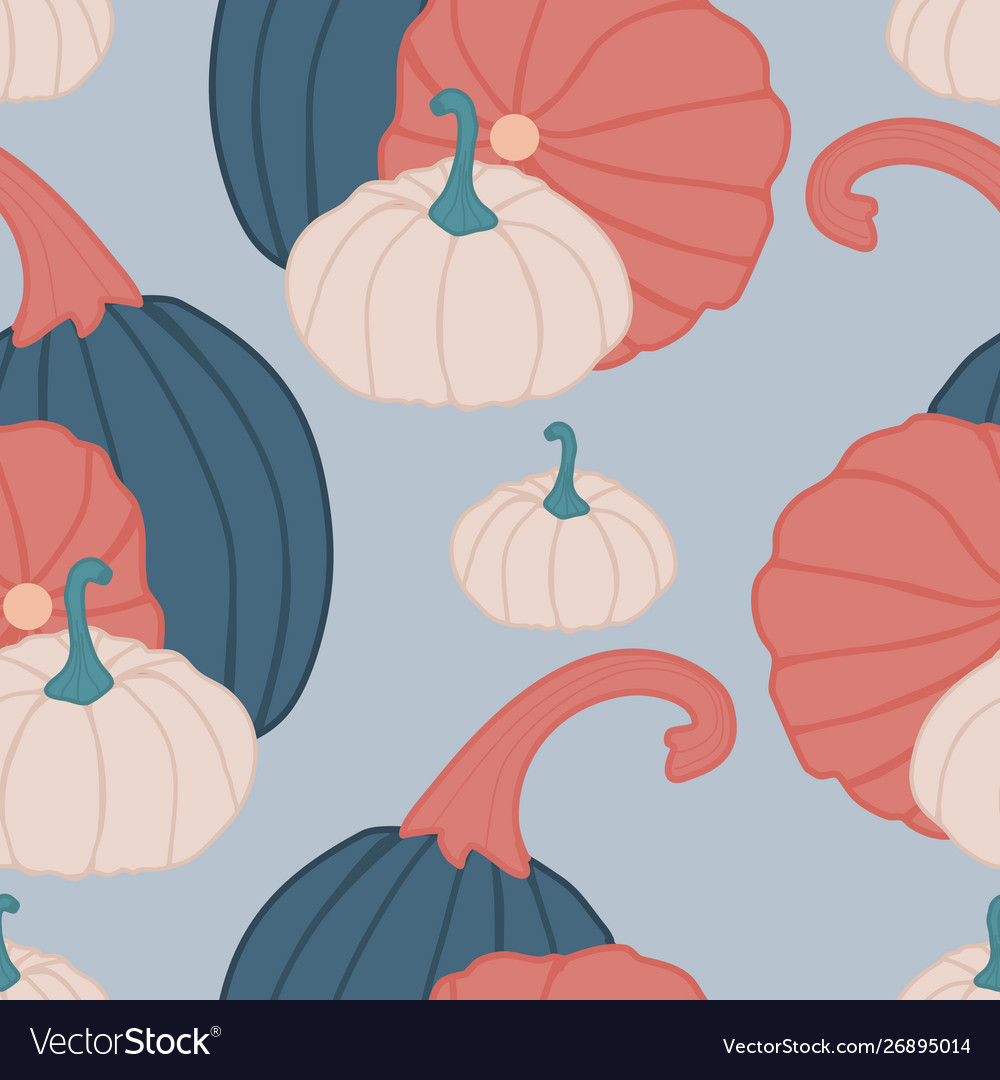 Blue white and orange pumpkins in a seamless