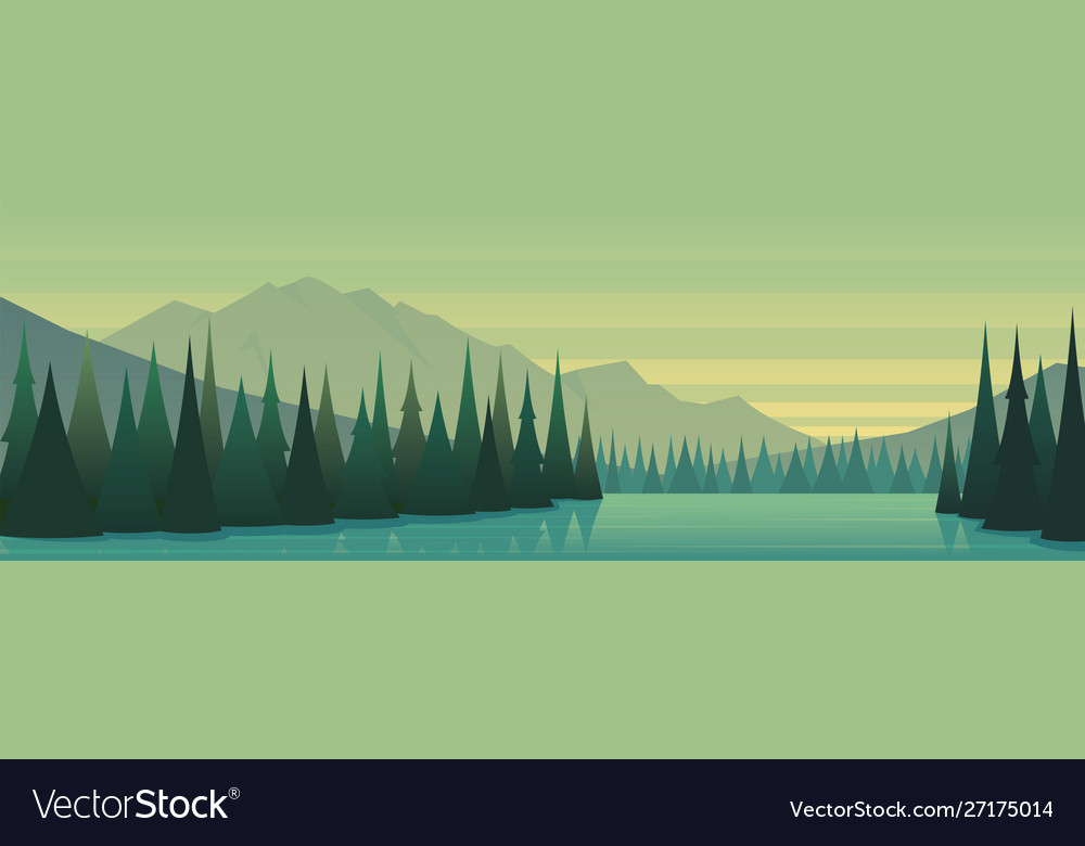 Calm Day Forest And Lake Beautiful Landscape Vector Image