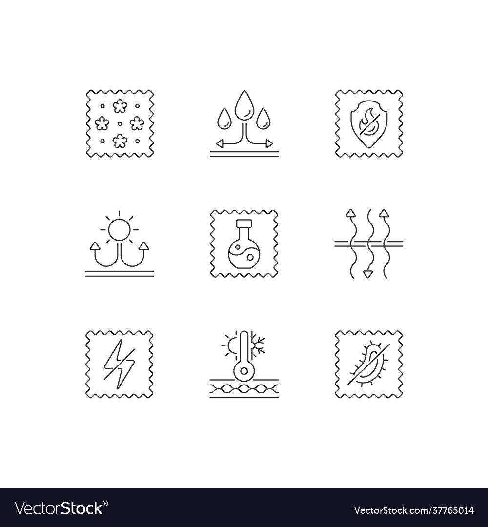 Fabric properties linear icons set vector image Fabric properties linear icons set