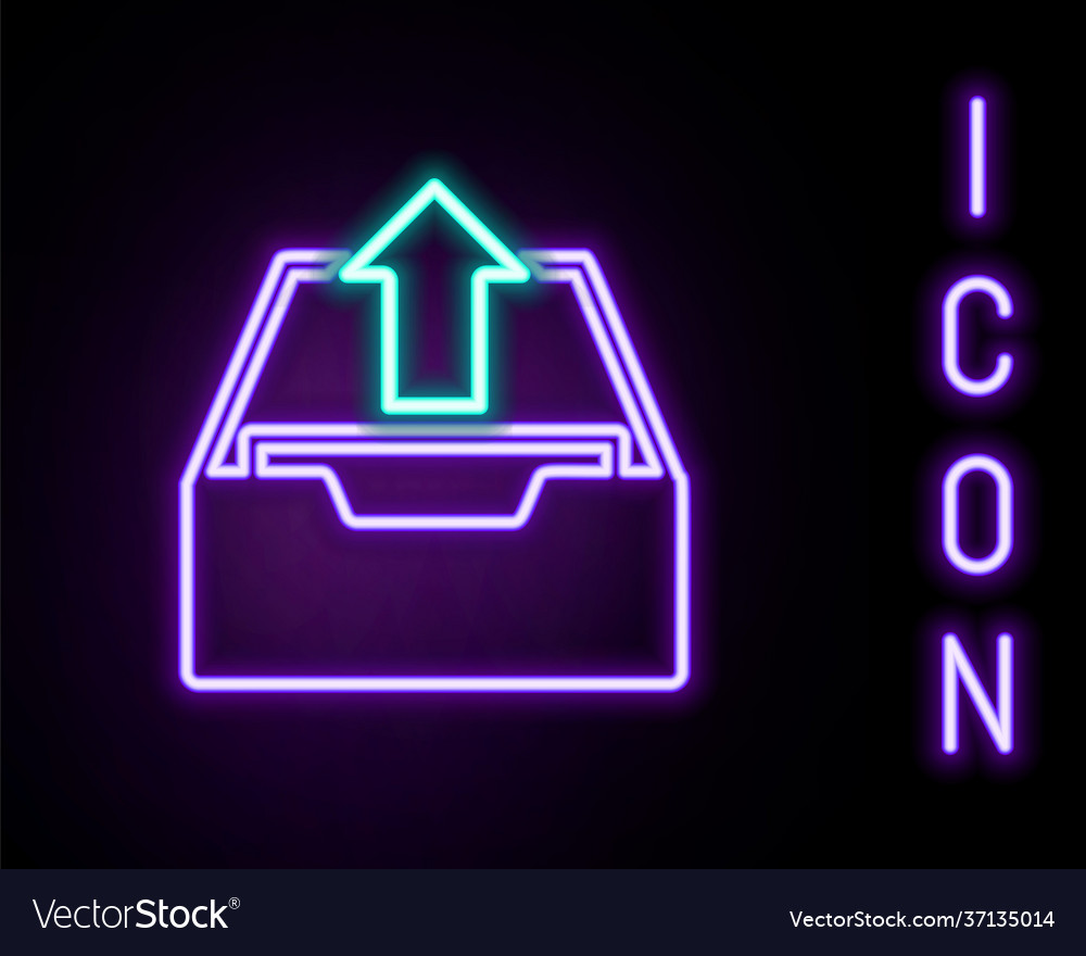 Glowing neon line upload inbox icon isolated vector image Glowing neon line upload inbox icon isolated
