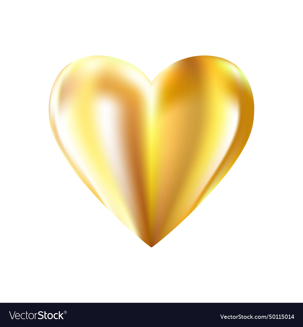 Golden realistic heart icon on white background