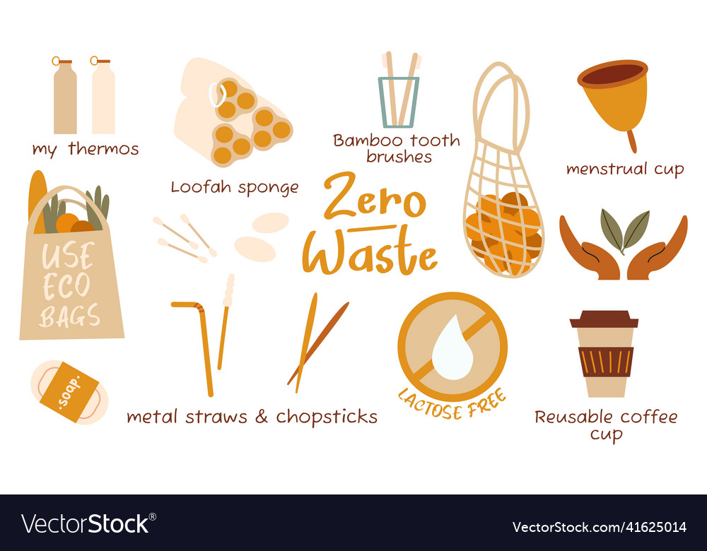 Hand drawn elements of zero waste life