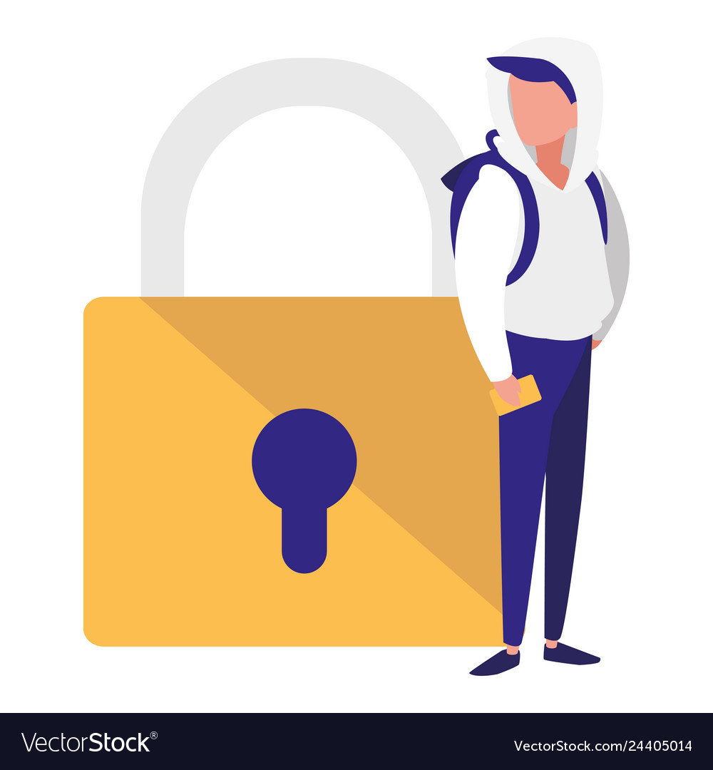 Man with safe secure padlock