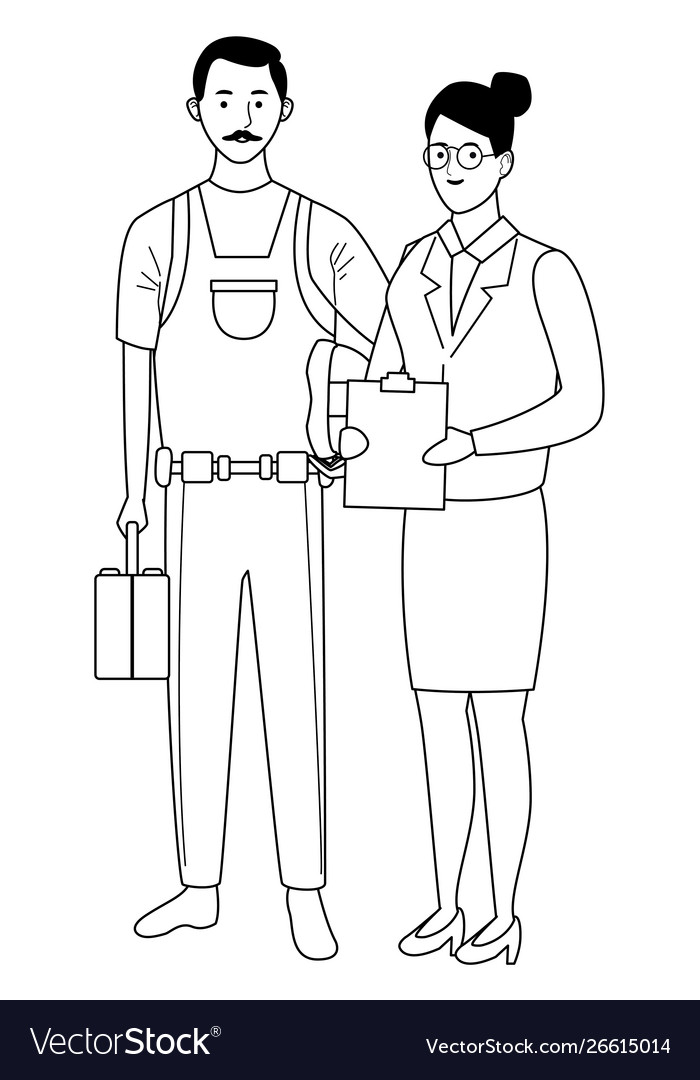 Professionals workers couple smiling cartoons Vector Image