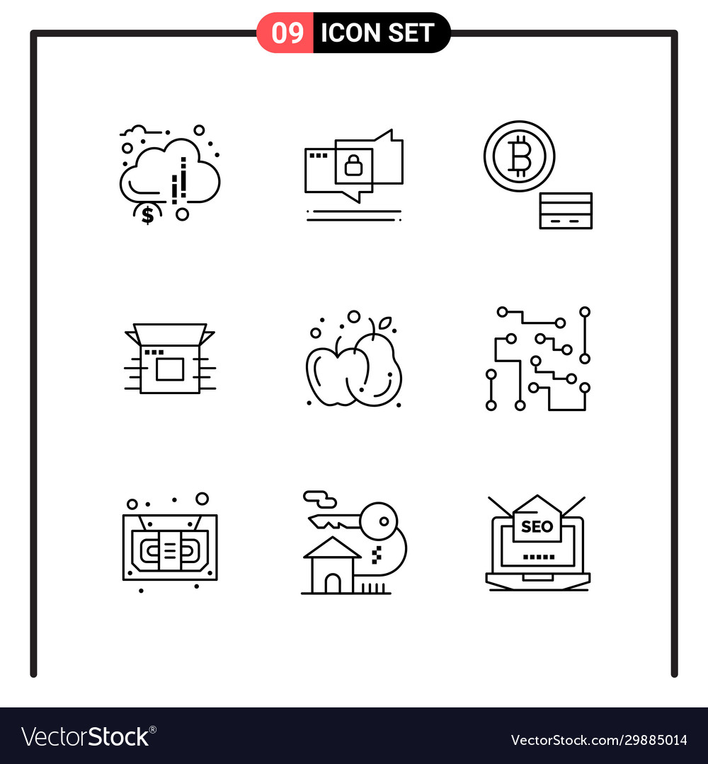 Set 9 line style icons for web and mobile vector image Set 9 line style icons for web and mobile