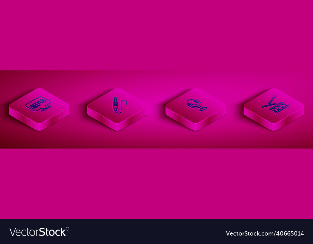 Set isometric line mp4 file document audio jack