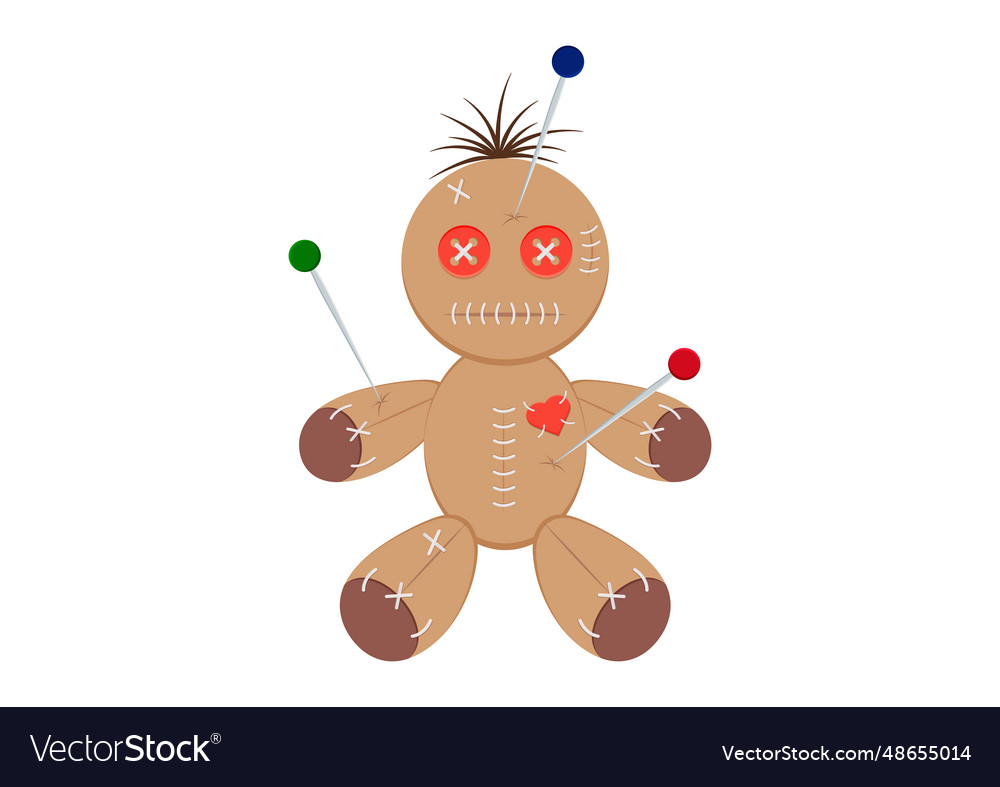 Voodoo doll with stitches and needles isolated