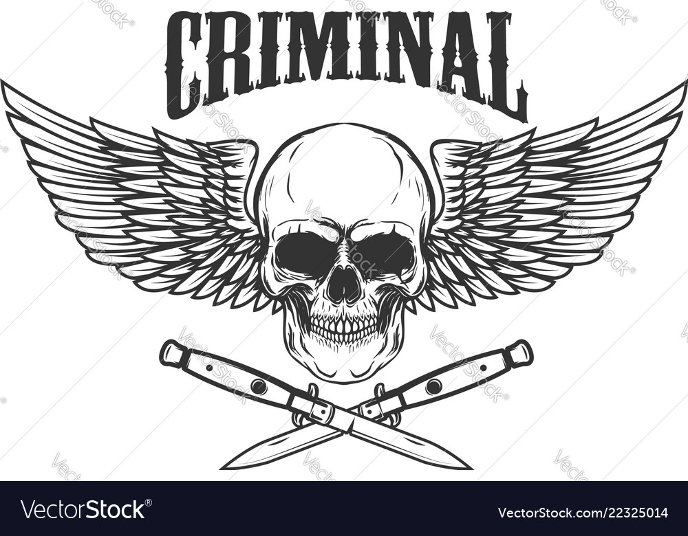 Winged skull with crossed knives design element vector image Winged skull with crossed knives design element