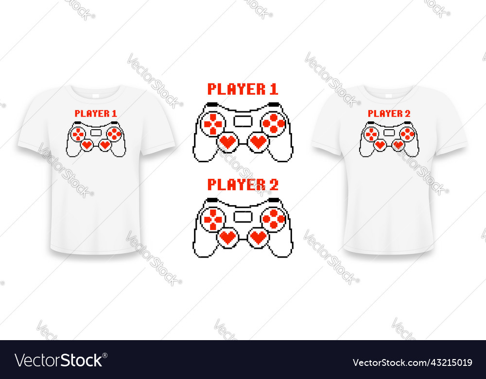 Couple T Shirt Design With Gamepad Pixel Art Style 3876