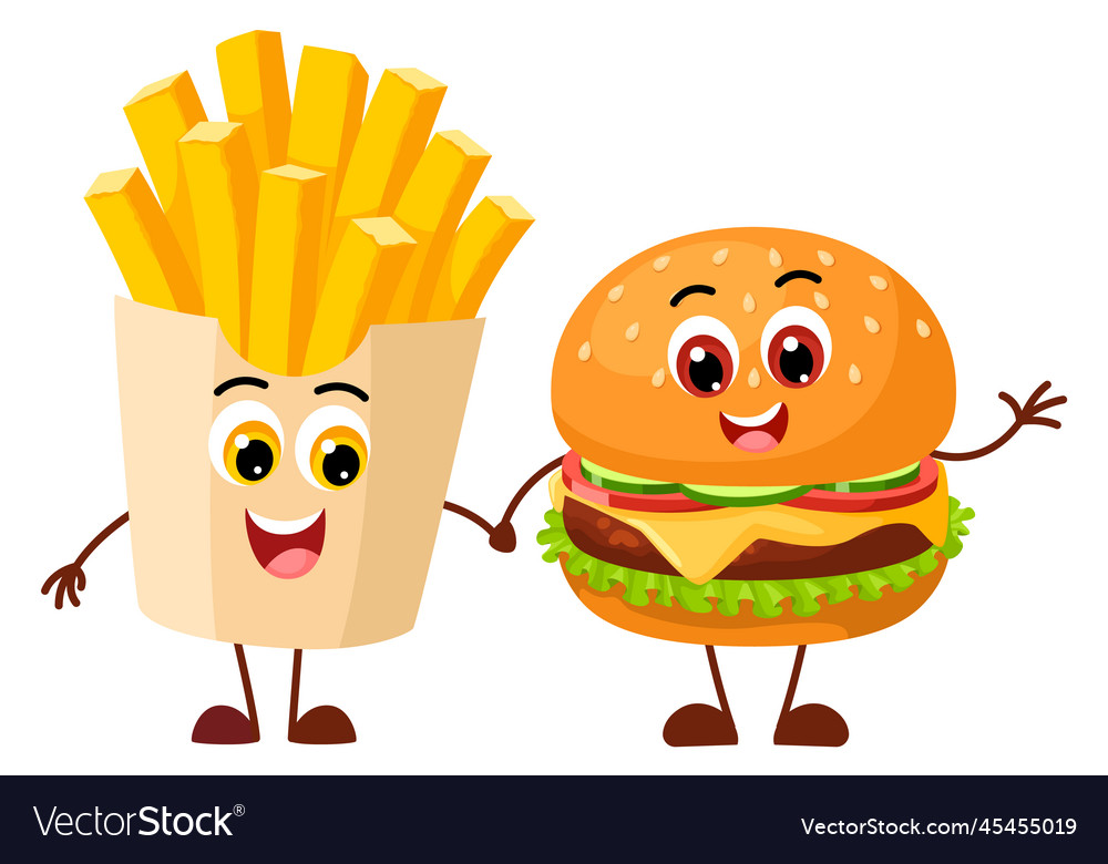 Fast food mascots cartoon characters with happy Vector Image