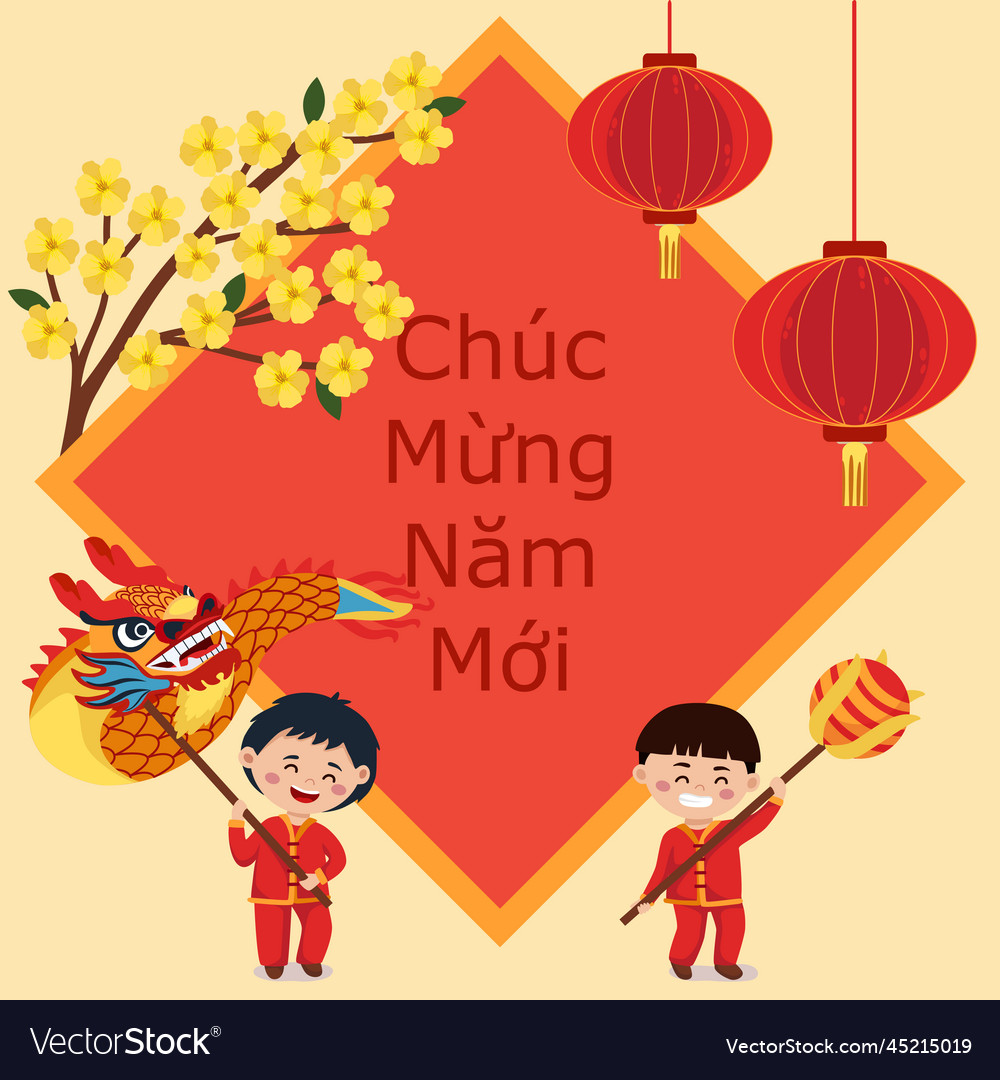 For tet with cute kids dancig dragon