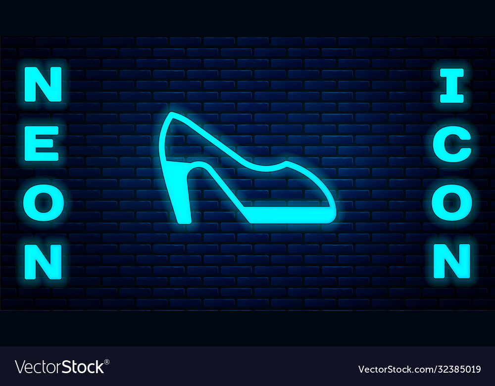 Glowing neon woman shoe with high heel icon