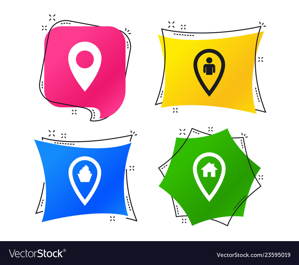 Map pointer icons home food and user location vector image Map pointer icons home food and user location