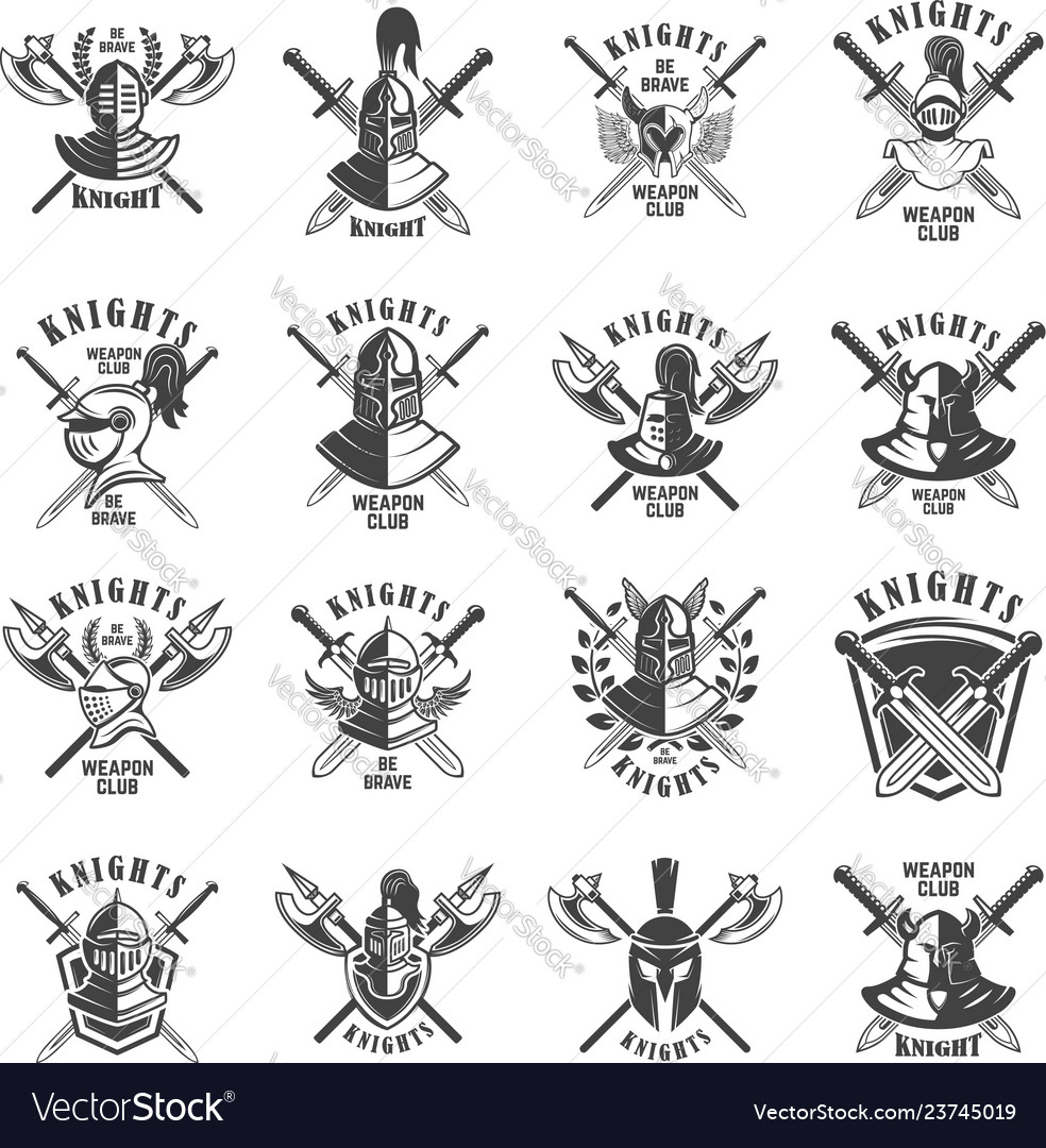 Set of emblems with knights swords and shields Vector Image