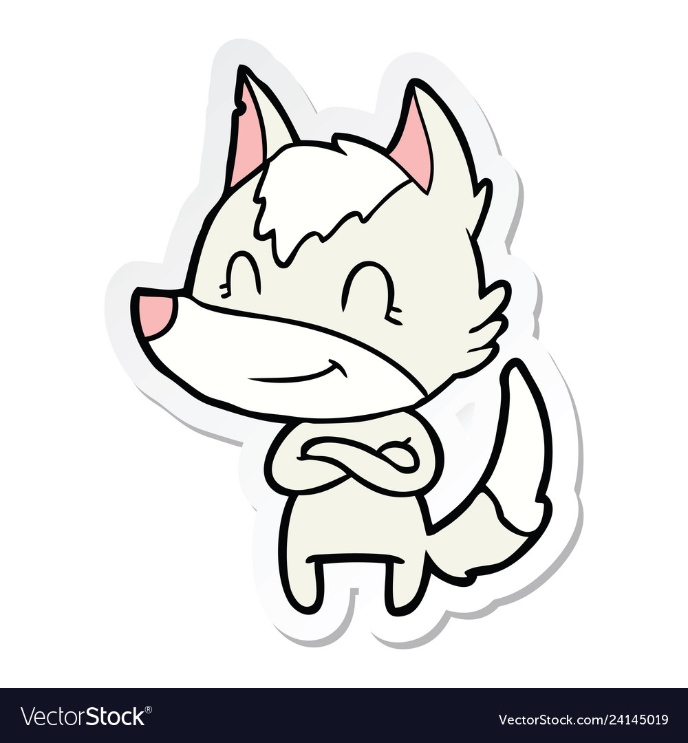 Sticker of a friendly cartoon wolf