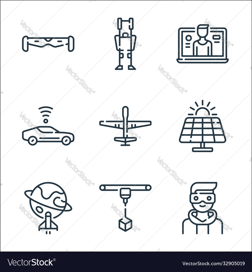 Technology future line icons linear set vector image Technology future line icons linear set