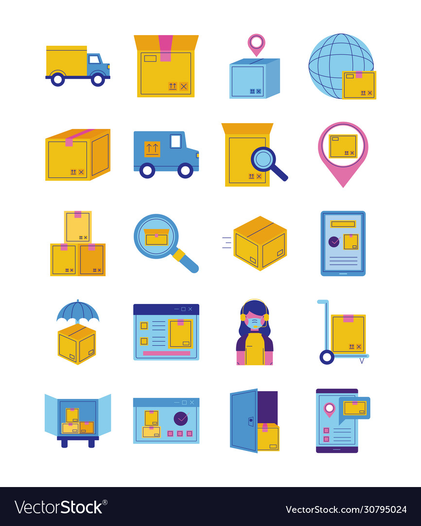 Bundle delivery service icons Royalty Free Vector Image