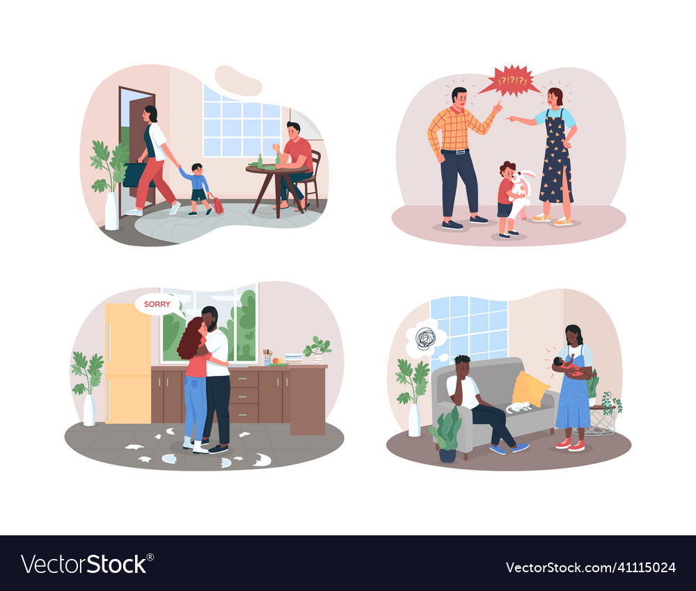 Family breakup 2d web banner poster set Royalty Free Vector