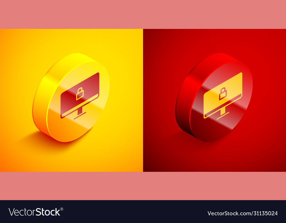 Isometric lock on computer monitor screen icon vector image Isometric lock on computer monitor screen icon