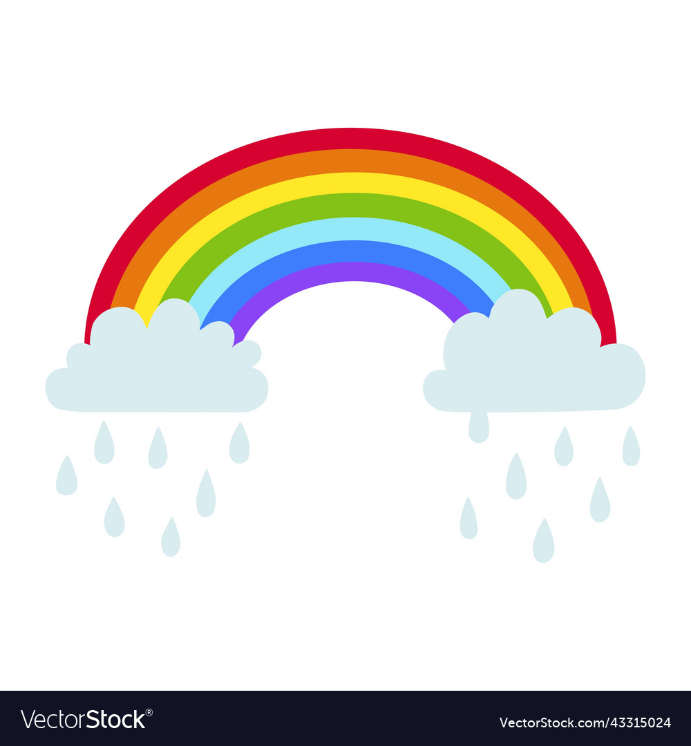 Rainbow with clouds and raindrops hand drawn