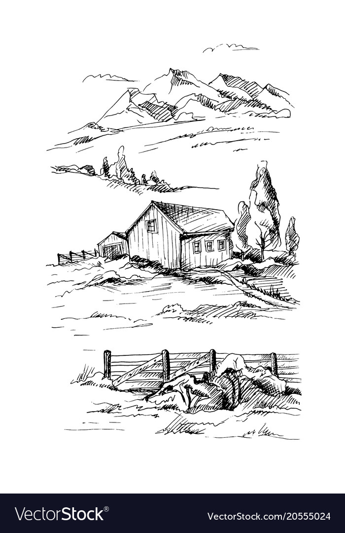 Rural landscape sketch Royalty Free Vector Image