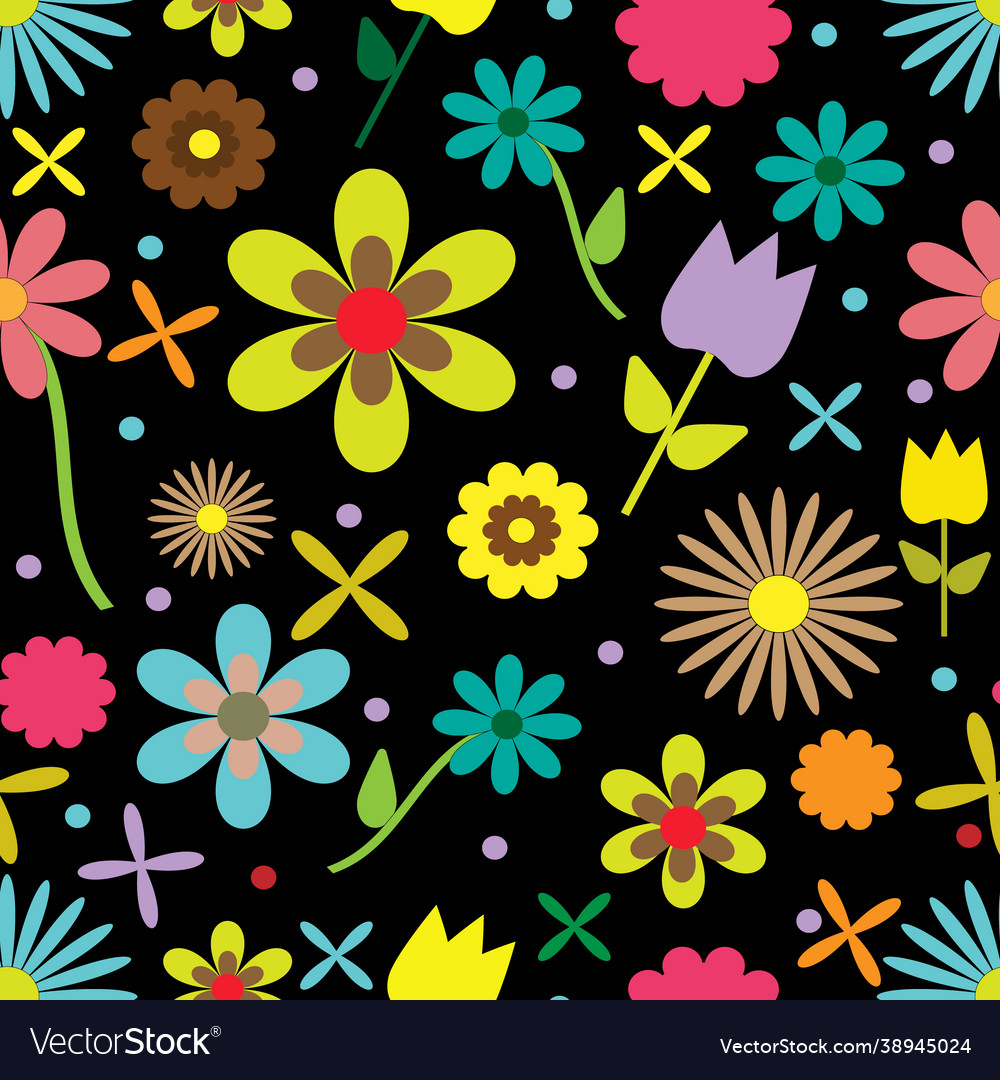 Seamless pattern with multi-colored flowers